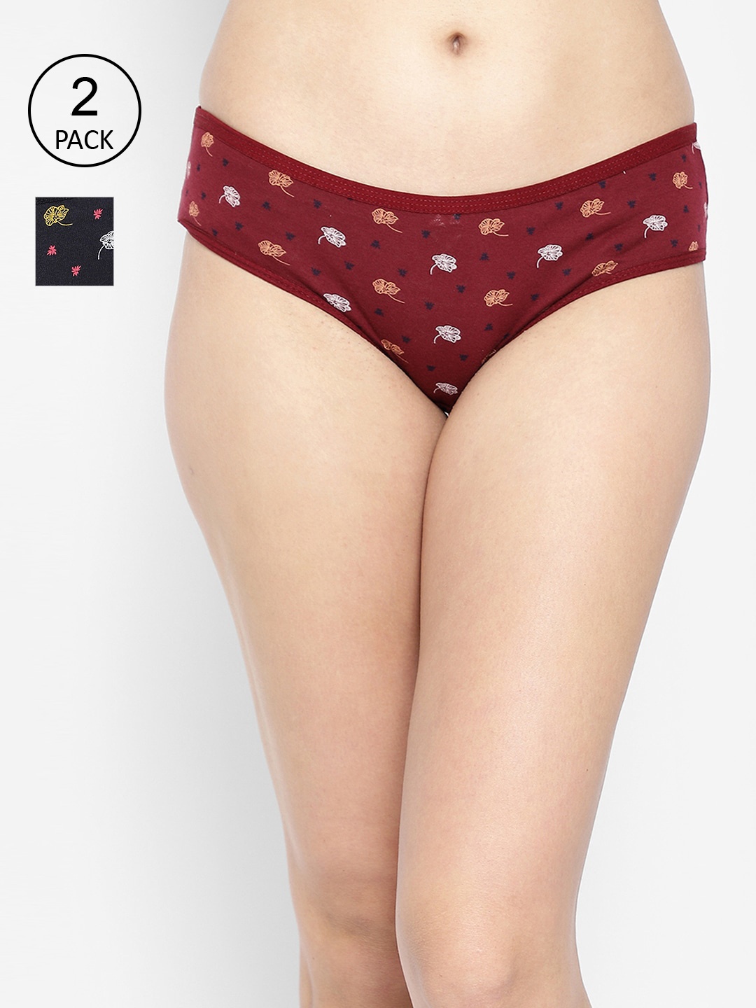 

Clovia Pack of 2 Maroon & Black Printed Low Rise Cotton Hipsters
