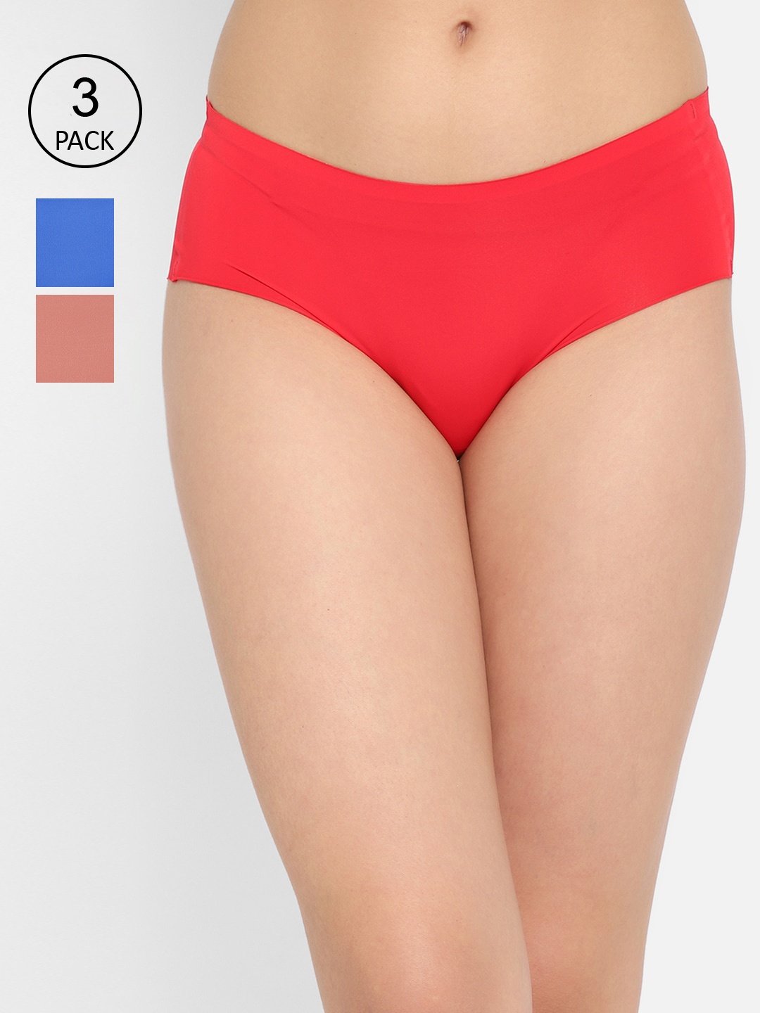 

Clovia Pack Of 3 Solid Seamless Laser Cut Hipster Briefs COMPN1272S, Multi