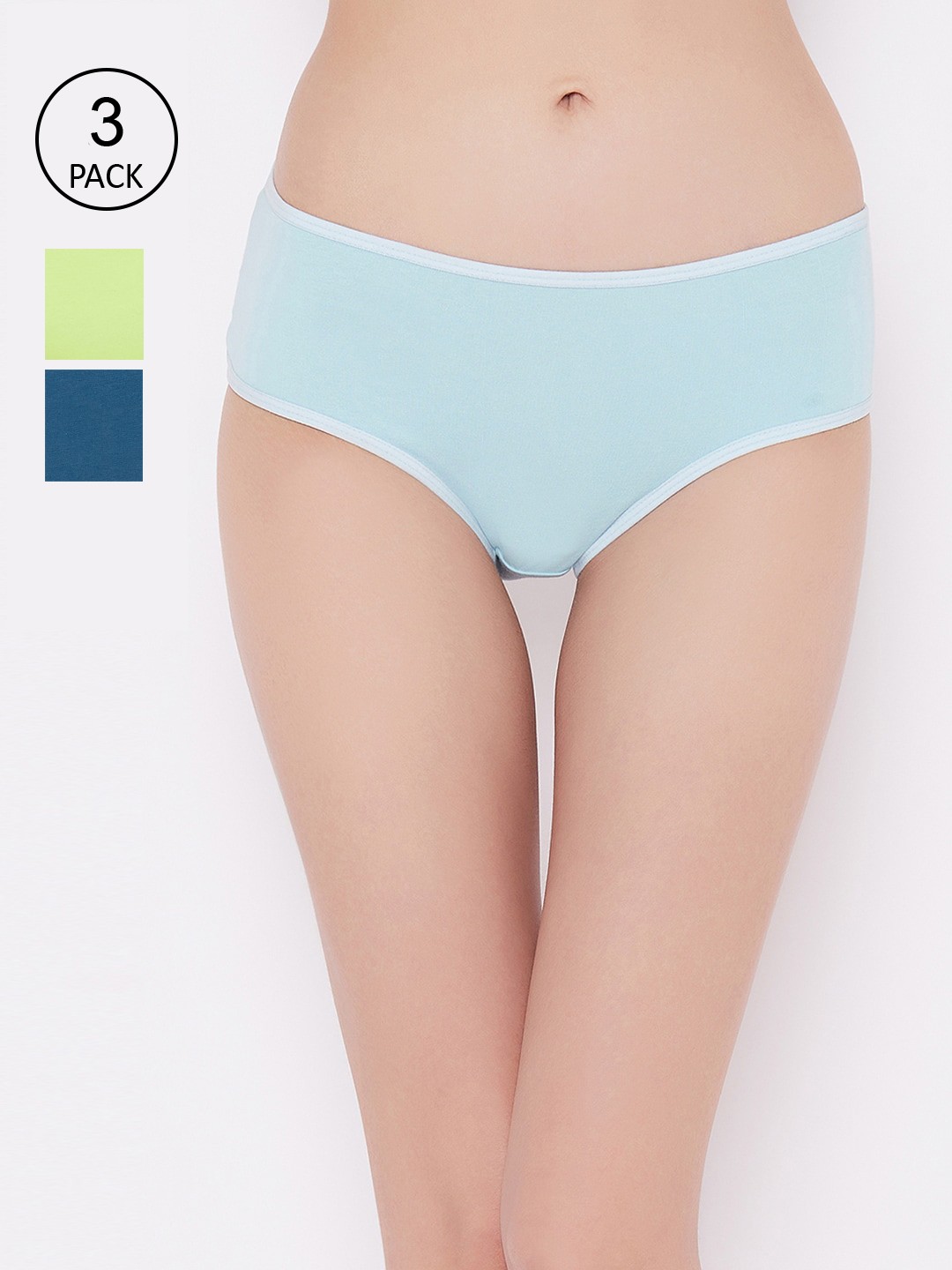 

Clovia Women Pack Of 3 Blue & Green Solid Hipster Briefs