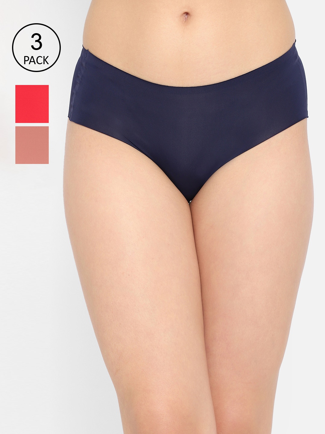 

Clovia Pack of 3 Multi Solid Mid Waist Seamless Laser Cut Hipster Panty