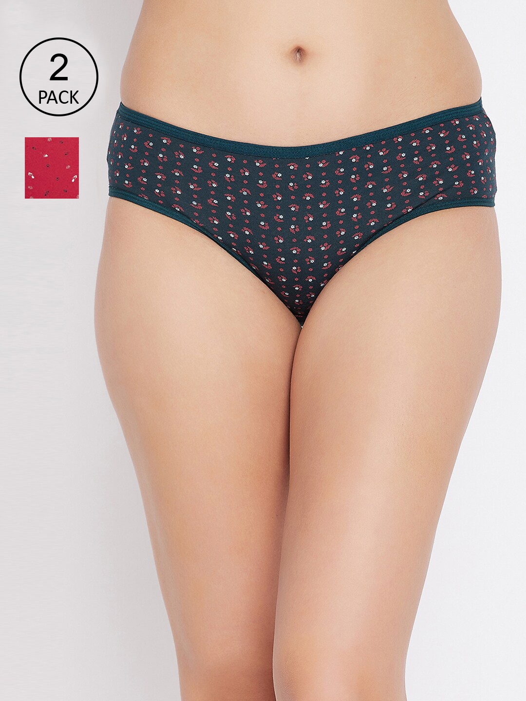 

Clovia Green & Pink Pack of 2 Cotton Printed Hipster Briefs