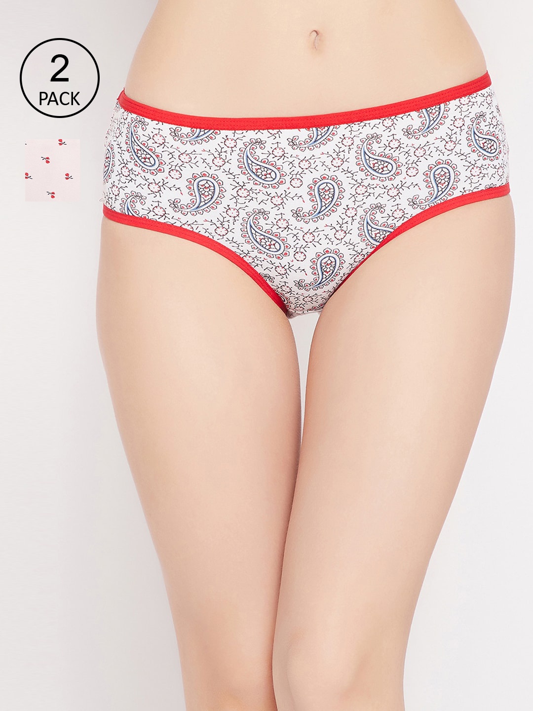 

Clovia Pack of 2 Printed Cotton Mid-Rise Hipster Briefs, White