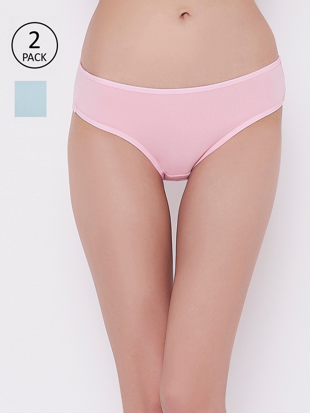 

Clovia Women Pack Of 2 Pink & Blue Solid Hipster Briefs