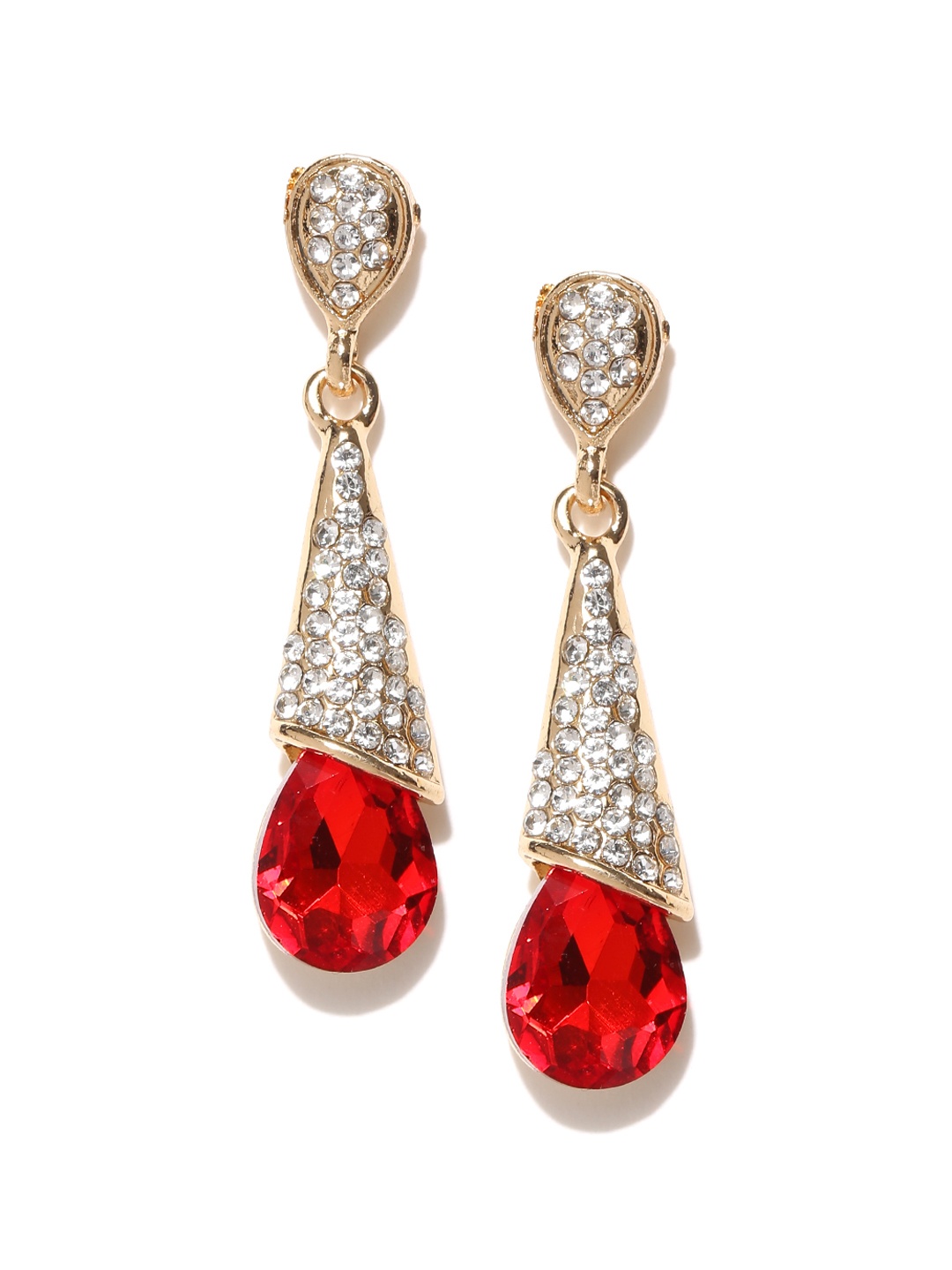 

Shining Diva Fashion Gold-Toned Red Stone-Studded Drop Earrings