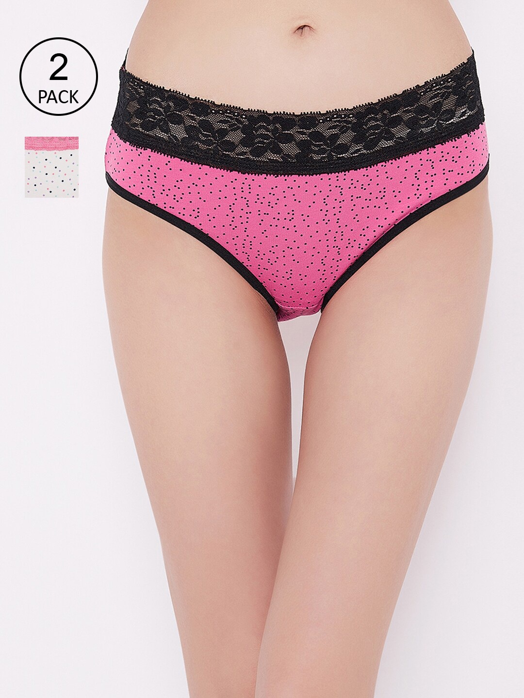 

Clovia Women Pack Of 2 Multicoloured Polka Dots Hipster Briefs, Multi
