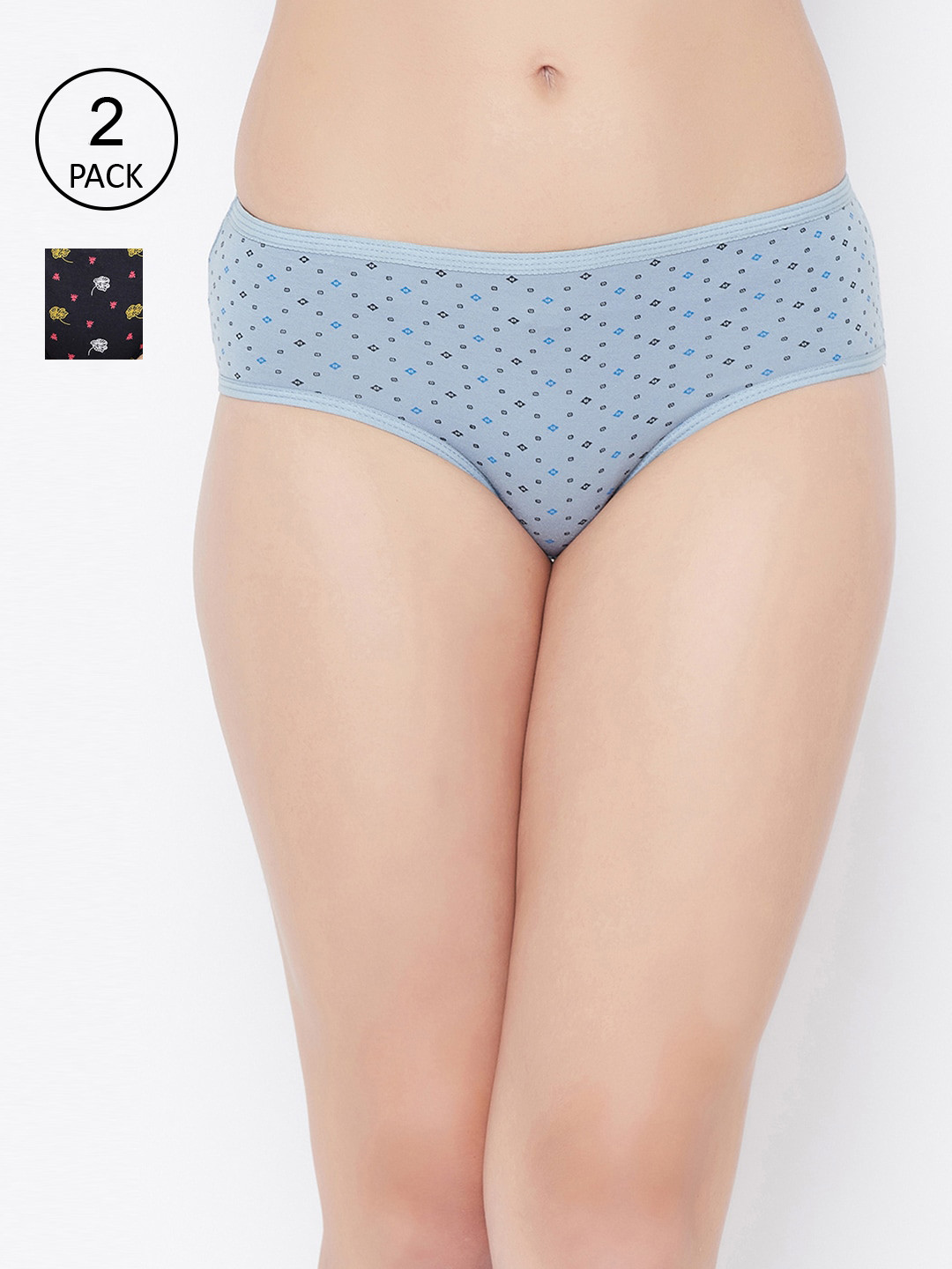 

Clovia Pack of 2 Printed Low Waist Cotton Hipsters, Blue