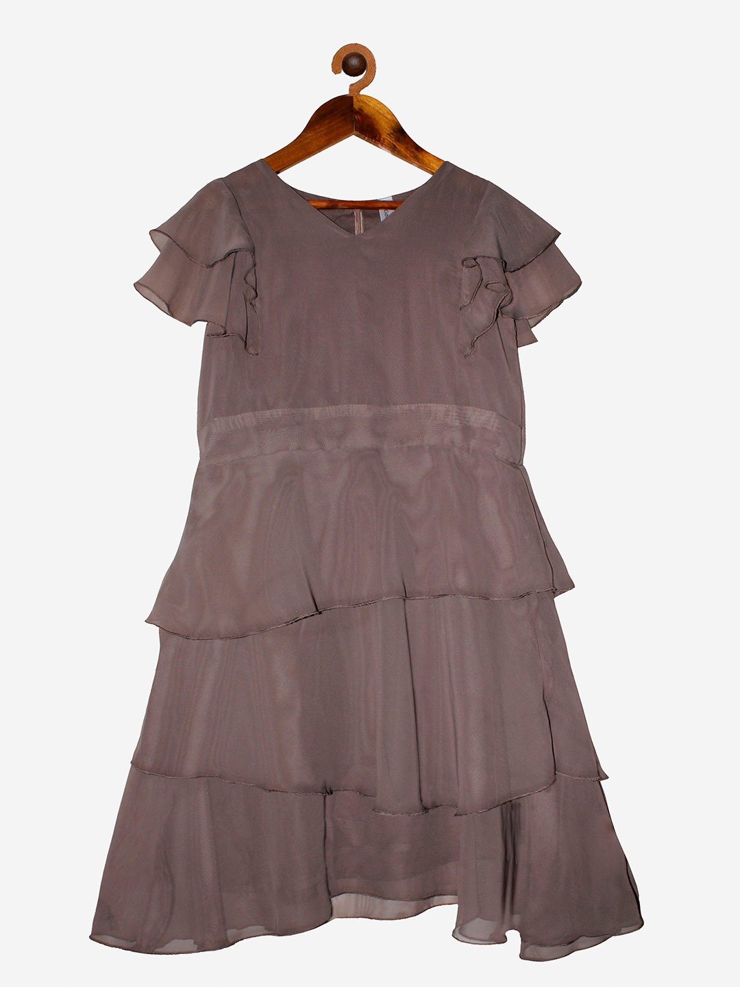 

KiddoPanti Brown Georgette Dress