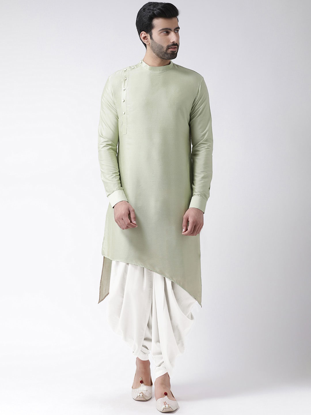 

KISAH Men Lime Green Angrakha Kurta with Dhoti Pants Set