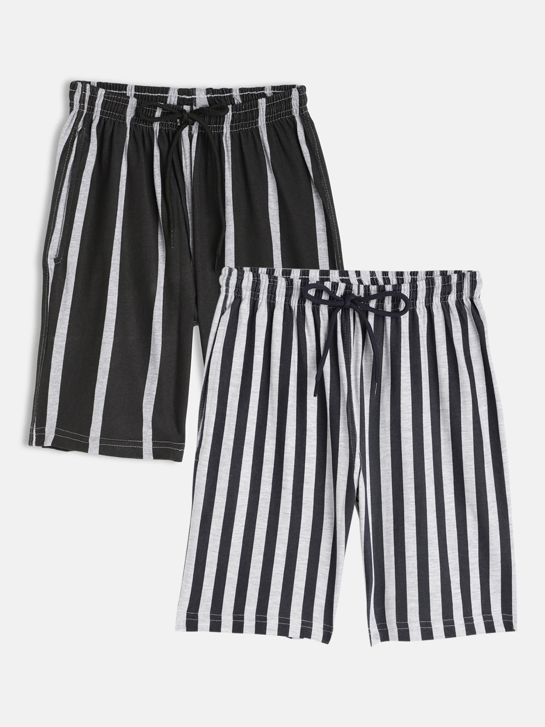 

SEYBIL Girls Grey Melange & Blue Set Of 2 Striped Lounge Shorts