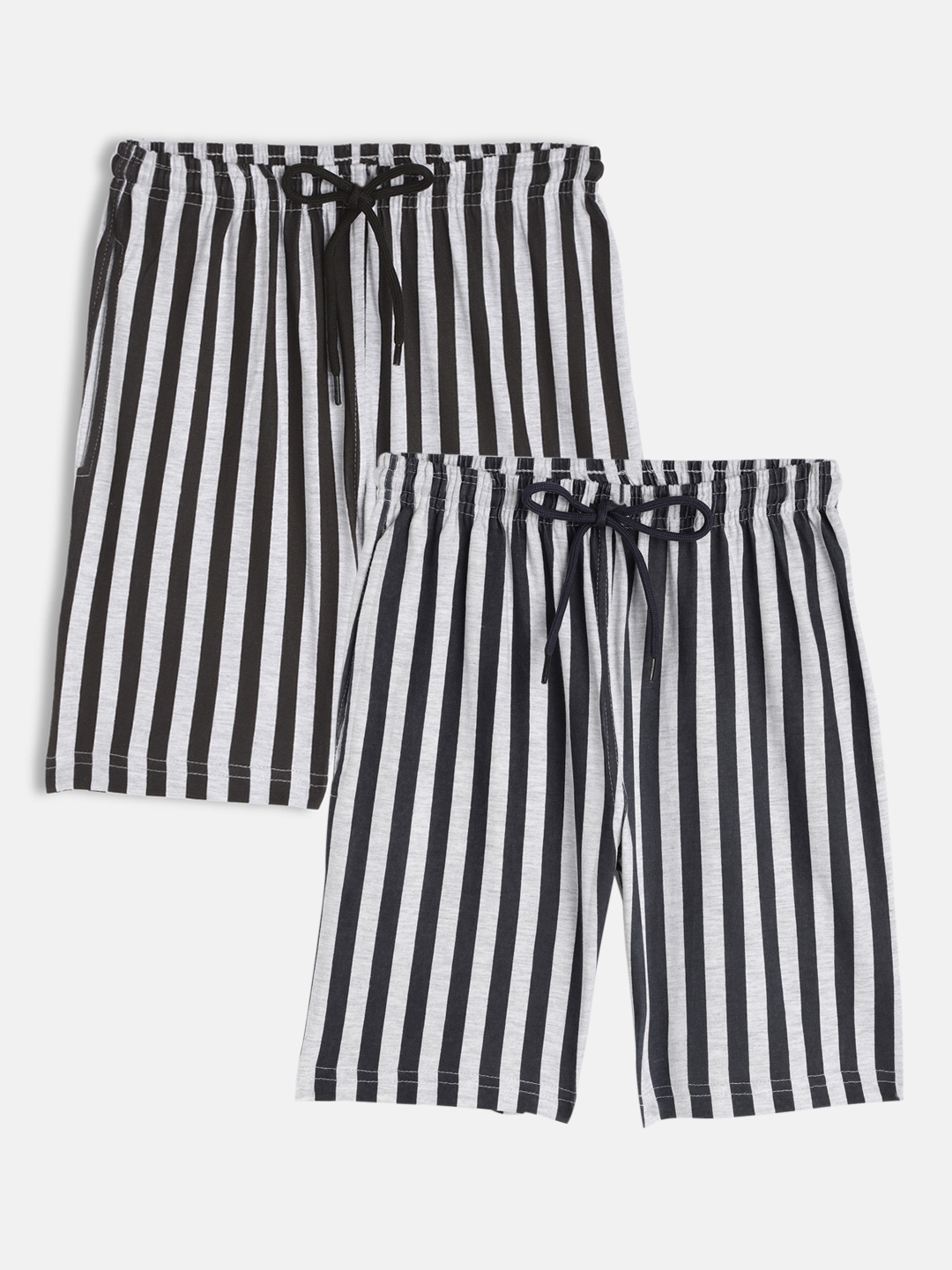 

SEYBIL Girls Grey Melange & White Pack Of 2 Striped Lounge Shorts