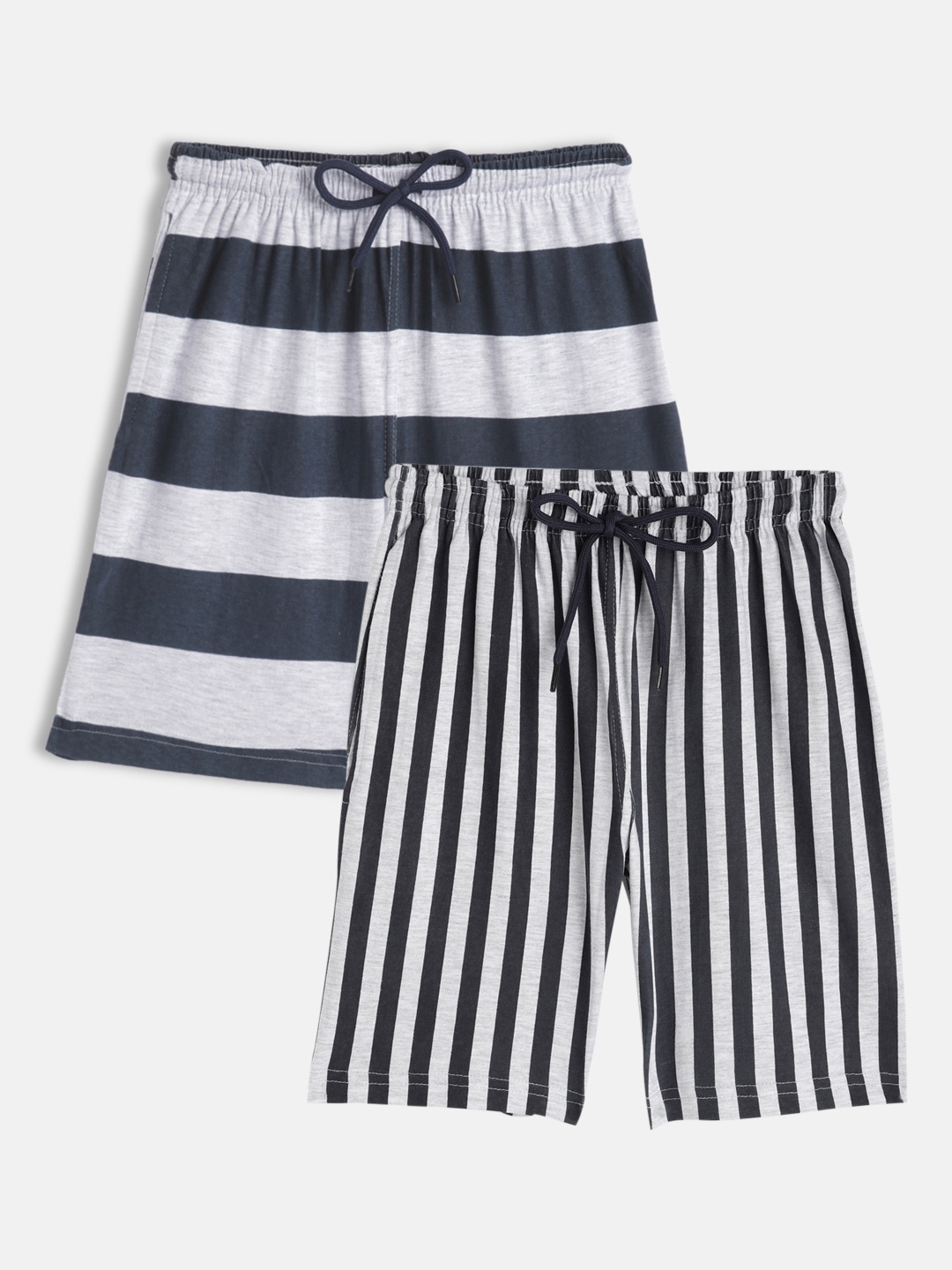 

SEYBIL Girls Pack Of 2 Grey Melange & White Striped Lounge Shorts