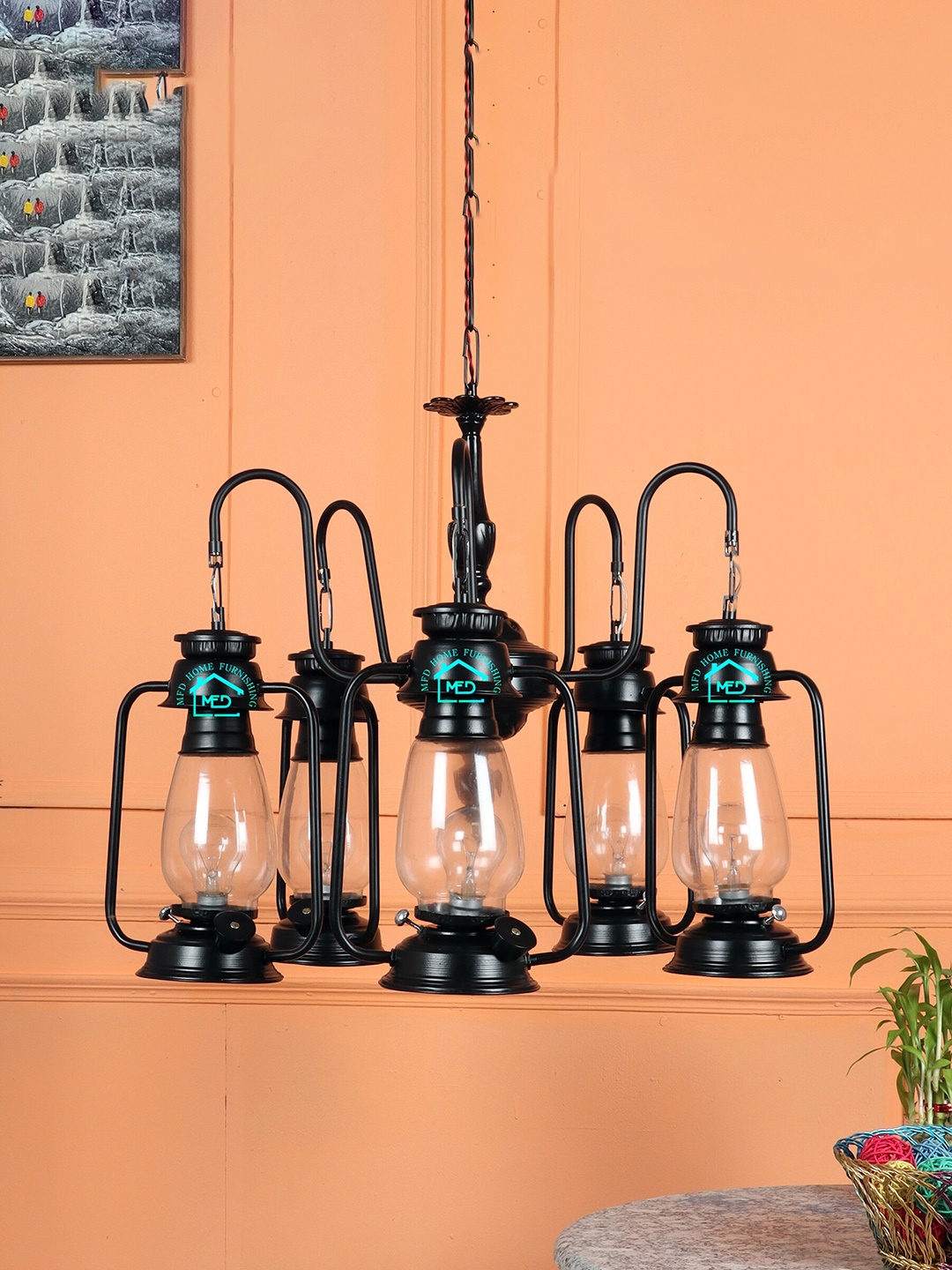 

MFD HOME FURNISHING Black Glass Lamp Chandelier
