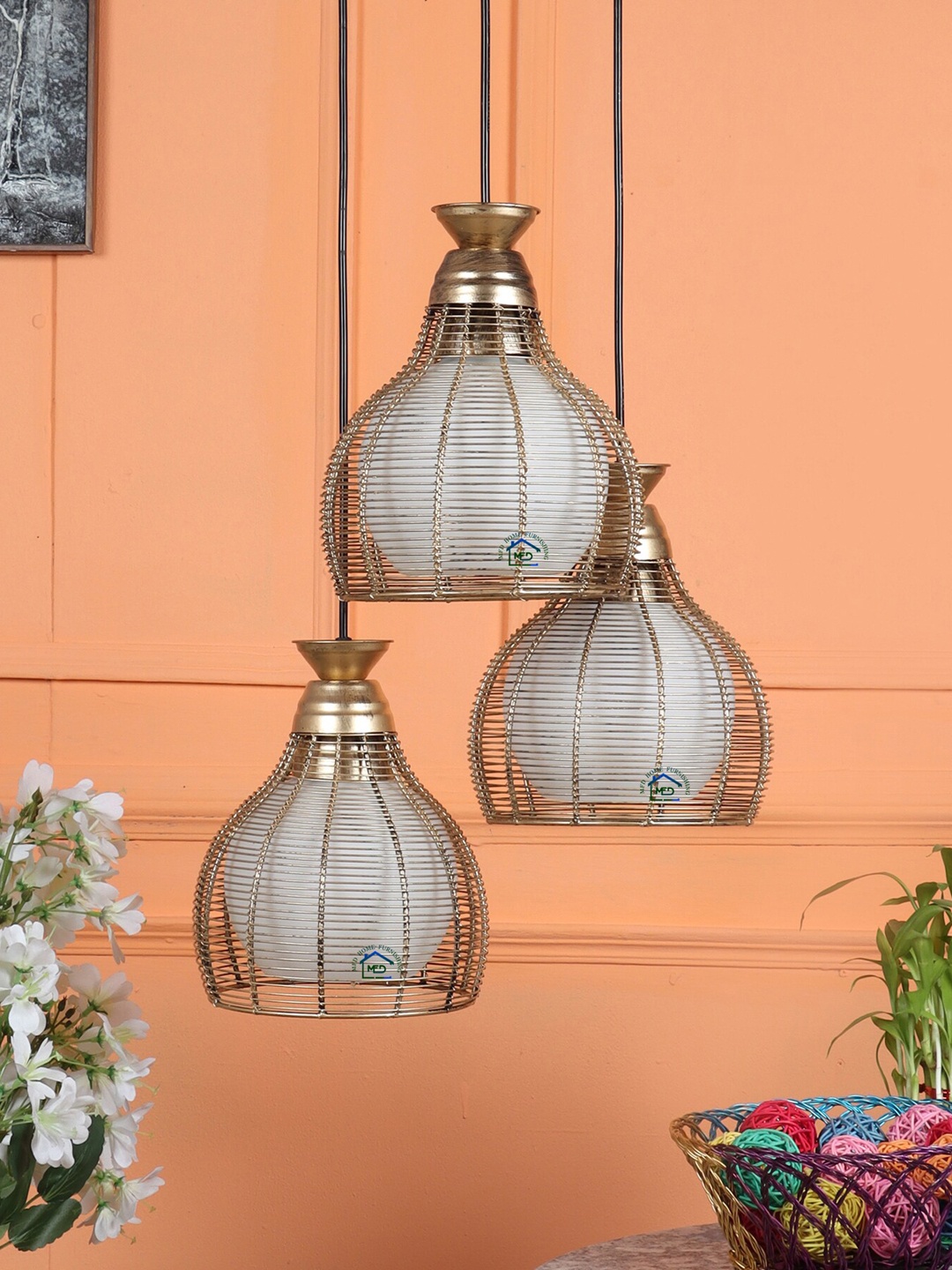 

MFD HOME FURNISHING Gold-Toned Metal Quirky Ceiling Lamps