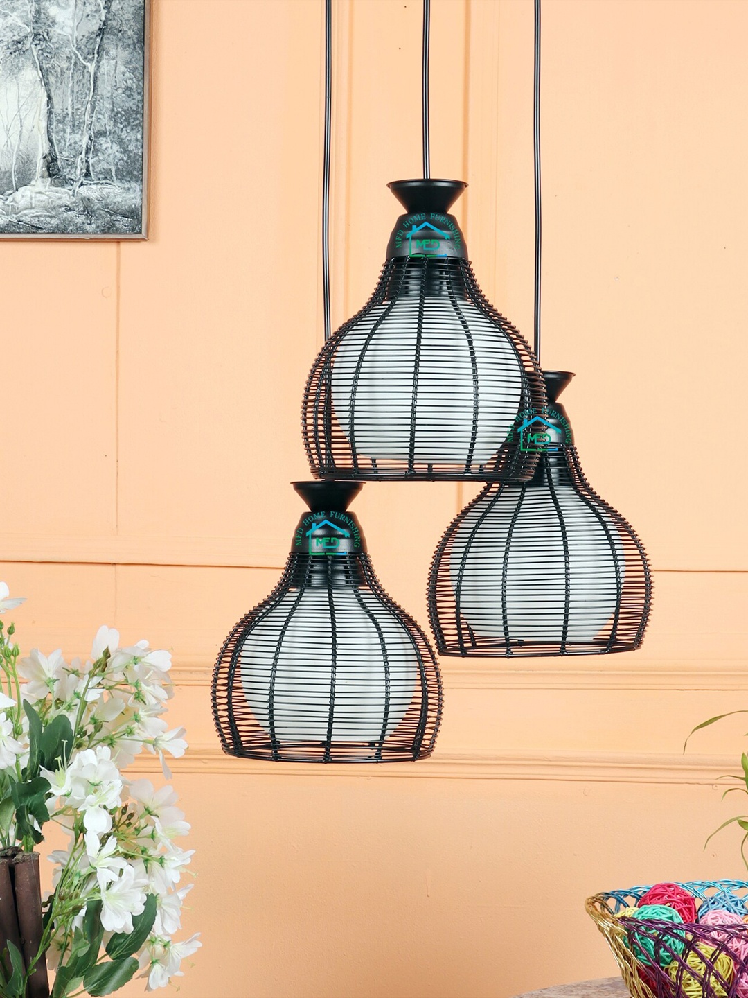 

MFD HOME FURNISHING Black Textured Ceiling Lamp