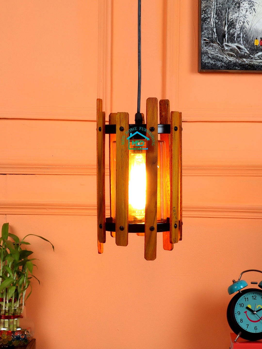 

MFD HOME FURNISHING Brown Wood Quirky Ceiling Lamps