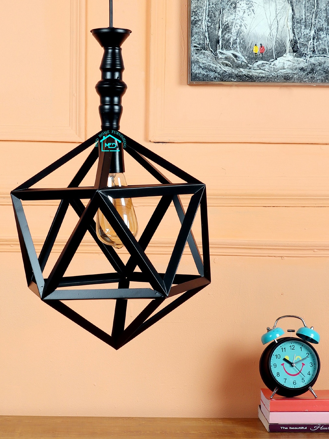 

MFD HOME FURNISHING Black Iron Contemporary Ceiling Lamp