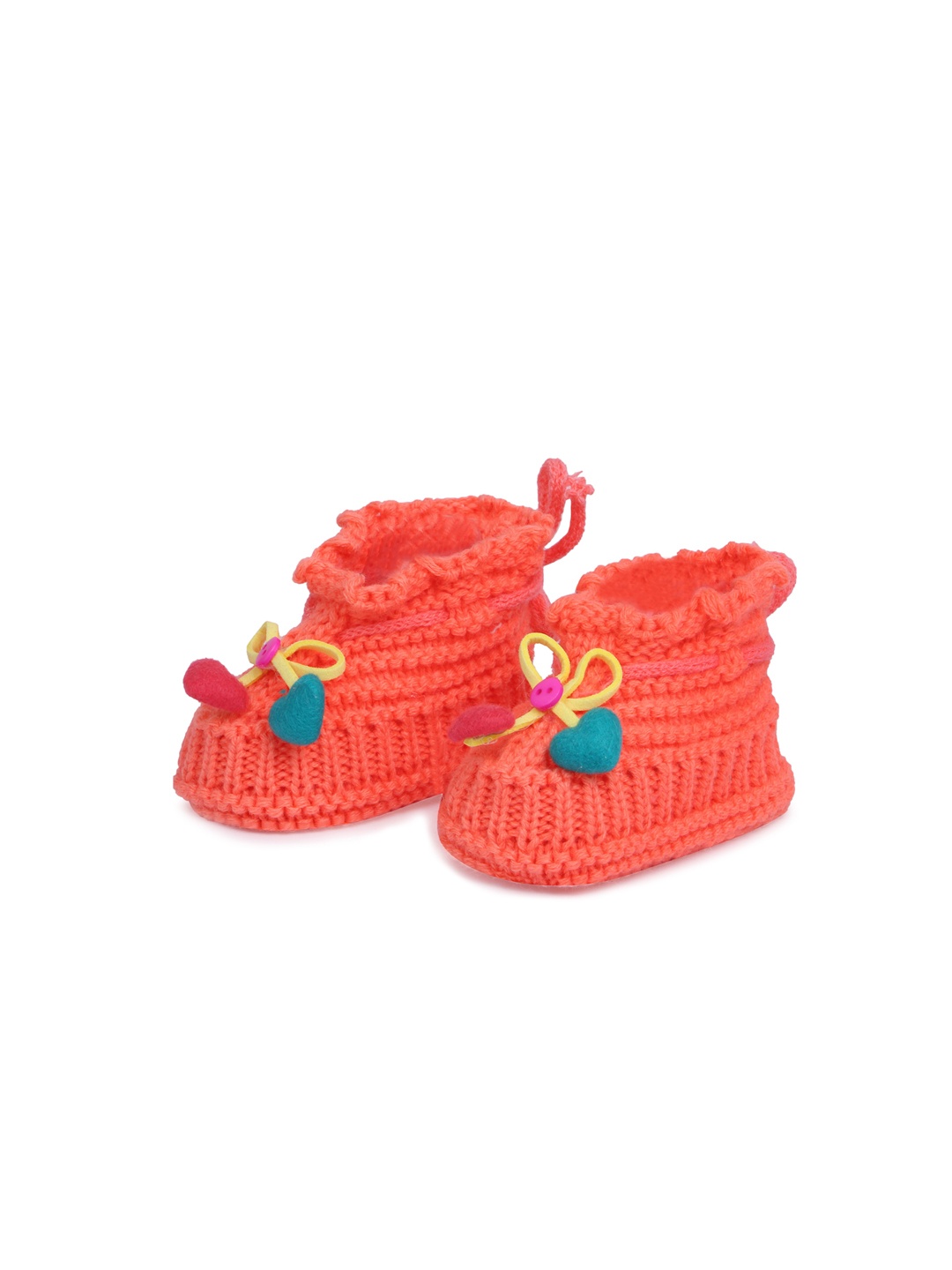 

Butterthief Kids Peach-Coloured Self-Design Pure Wool Knitted Booties