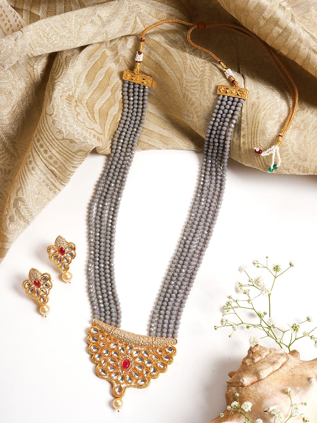 

TEEJH Gold Plated & White Stone Studded Necklace Set