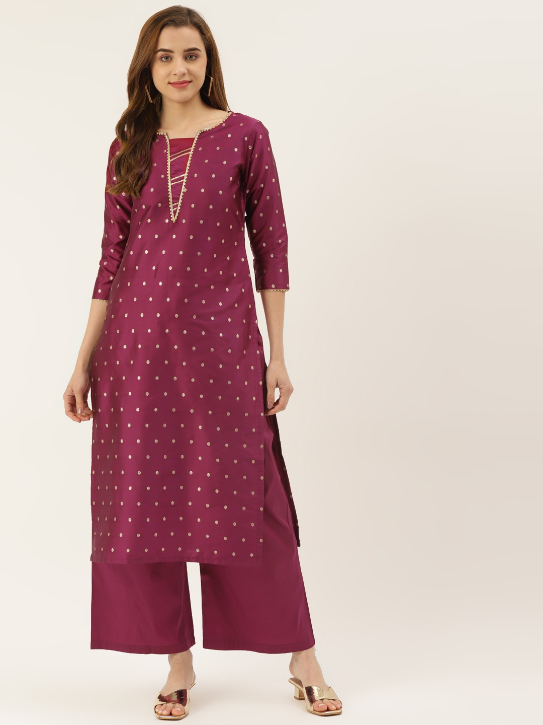 

VAABA Women Magenta Woven Design Kurta with Palazzos