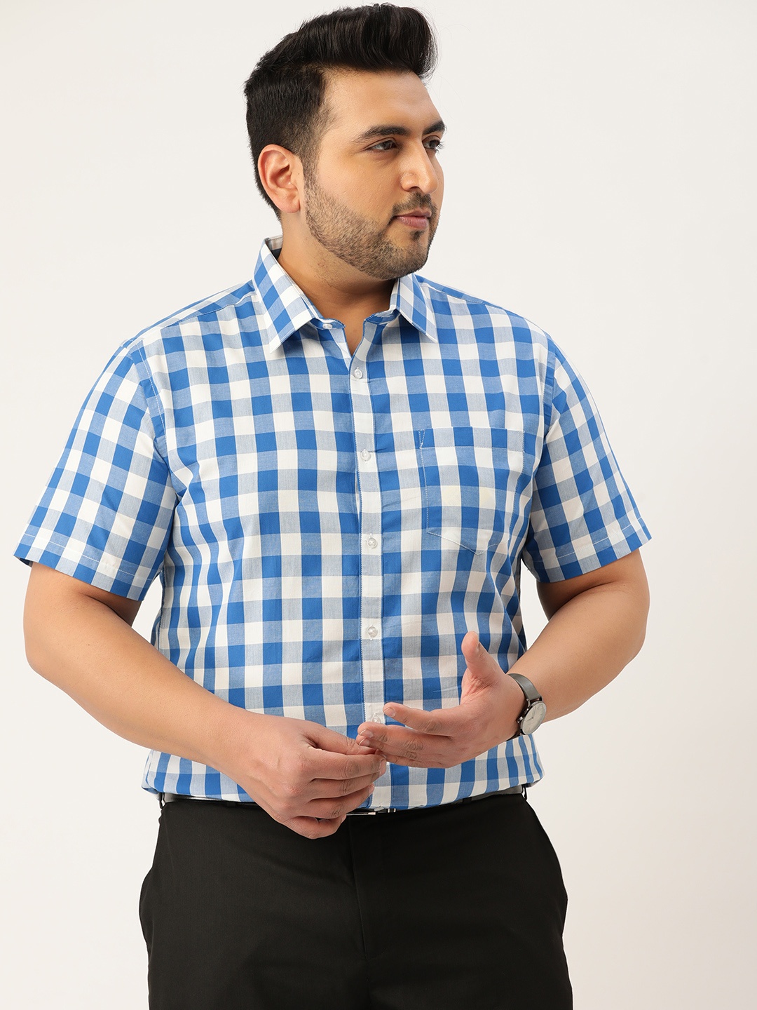 

IVOC Plus Men Blue Pure Cotton Comfort Gingham Checks Formal Shirt