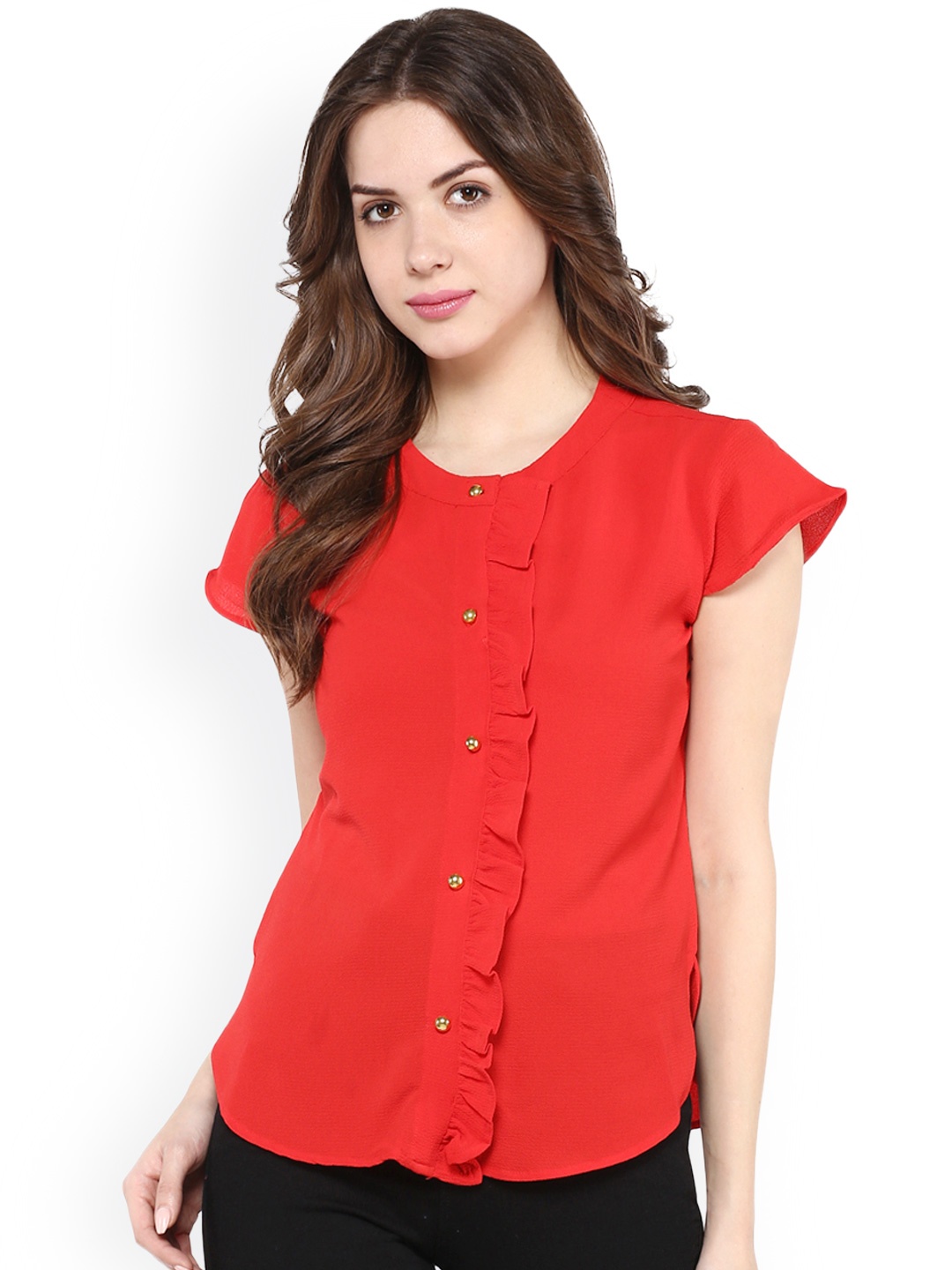 

Zima Leto Women Red Solid Shirt Style Top
