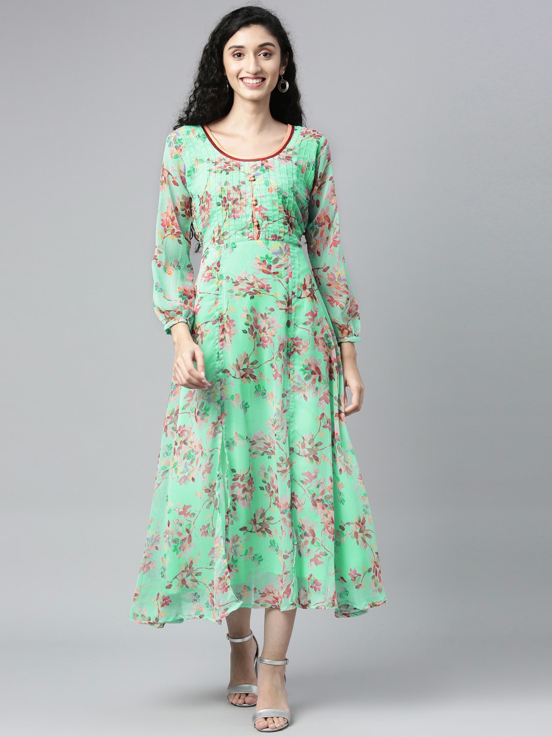 

Souchii Women Sea Green Floral Chiffon Maxi Dress