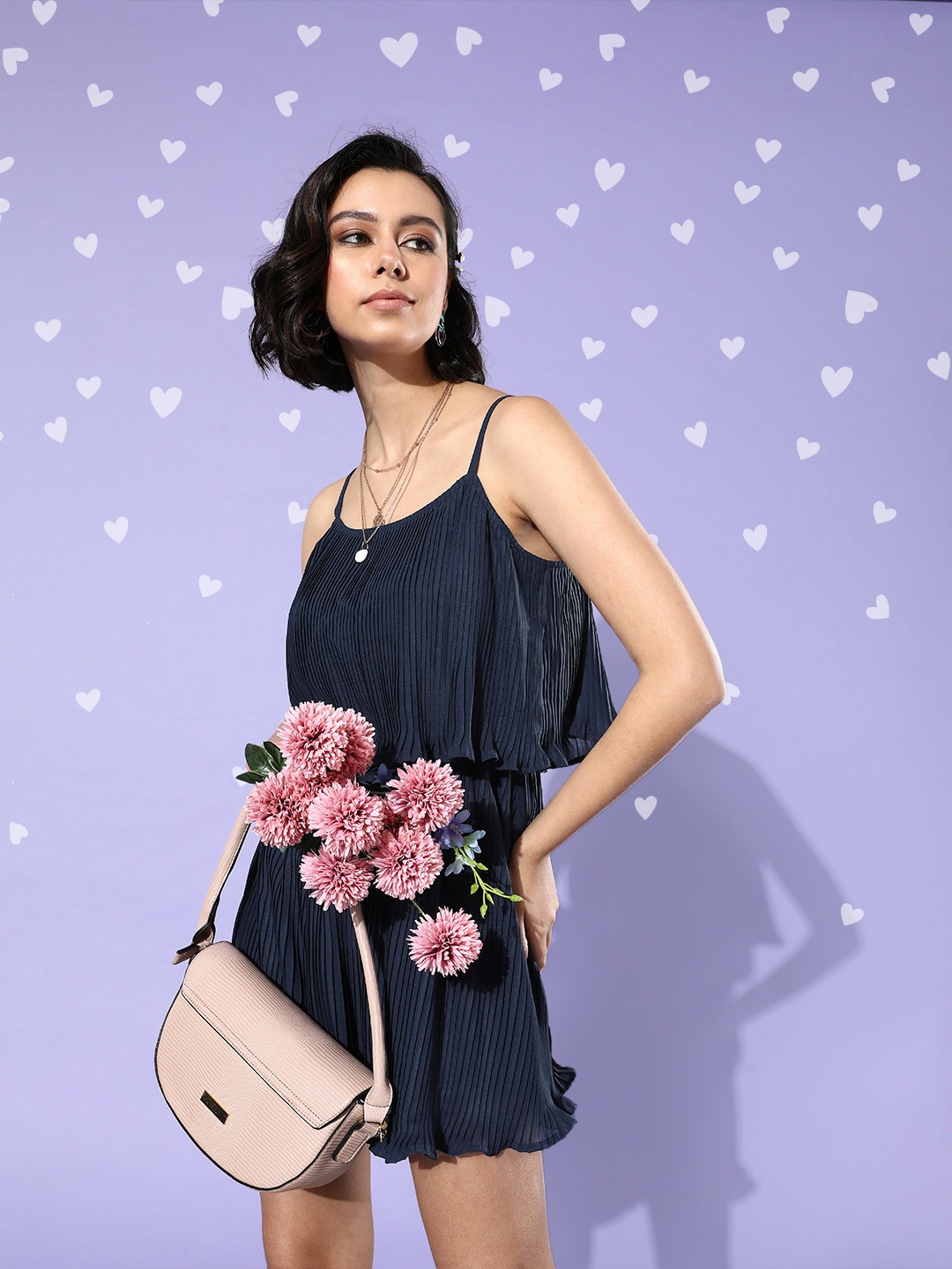 

ANVI Be Yourself Navy Blue Solid Layered Chiffon A-Line Midi Dress