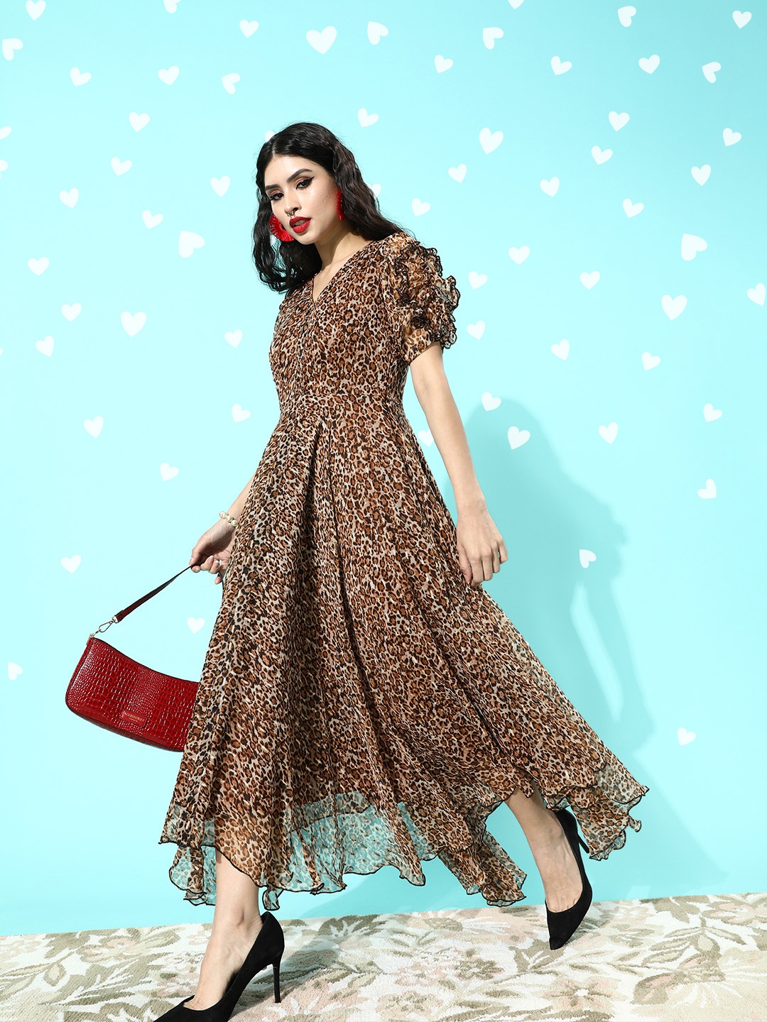 

ANVI Be Yourself Women Deep Brown Animal Printed Dress