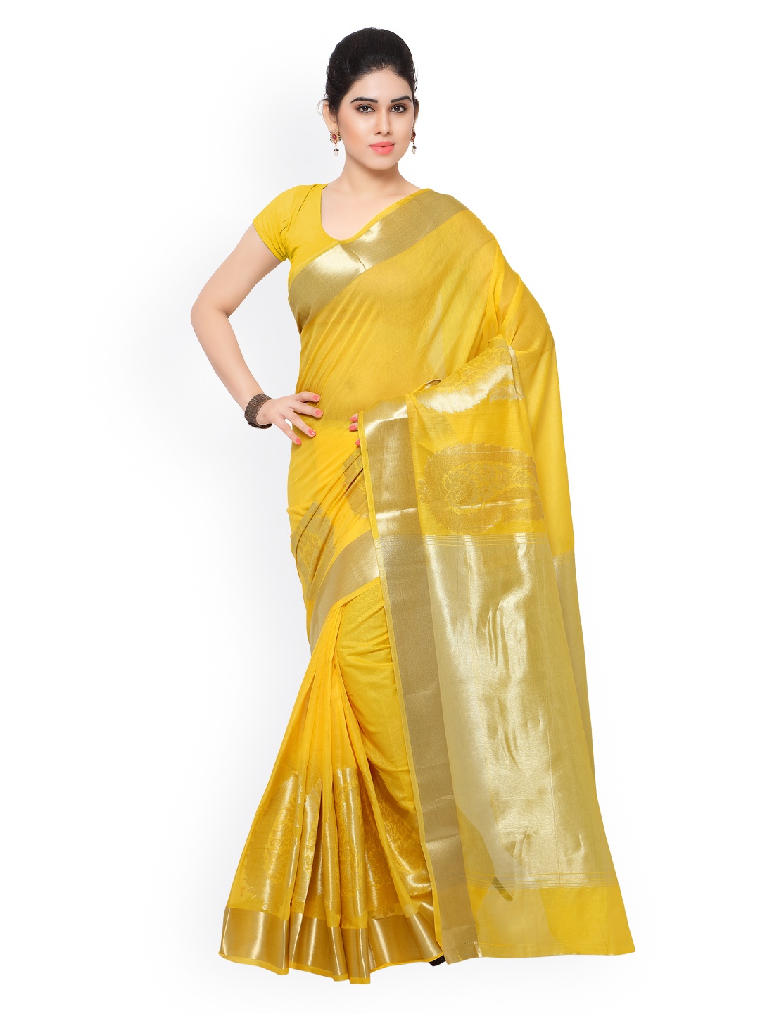 

Varkala Silk Sarees Yellow Banarasi Cotton Silk Traditional Saree