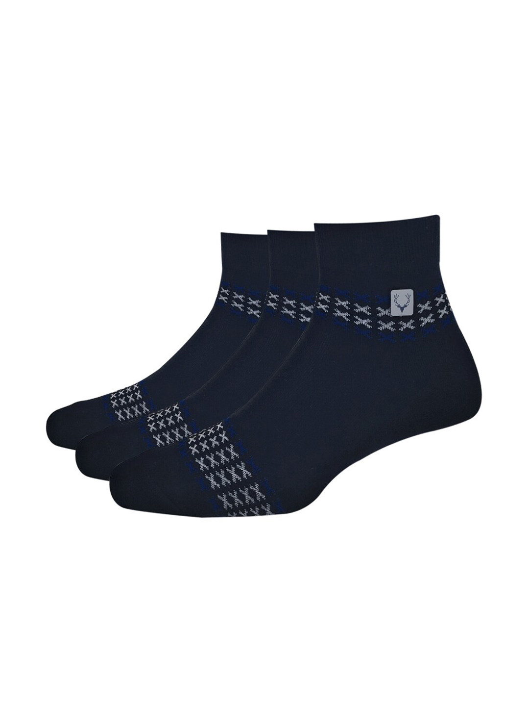 

Allen Solly Men Black & Navy Blue Pack of 3 Calf Length Cotton Self Design Socks