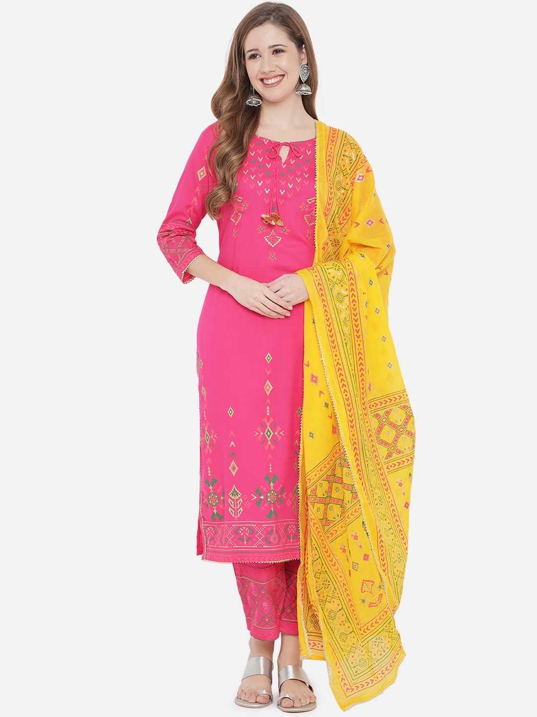 

Prakhya Women Pink Embroidered Kurta with Trousers & With Dupatta