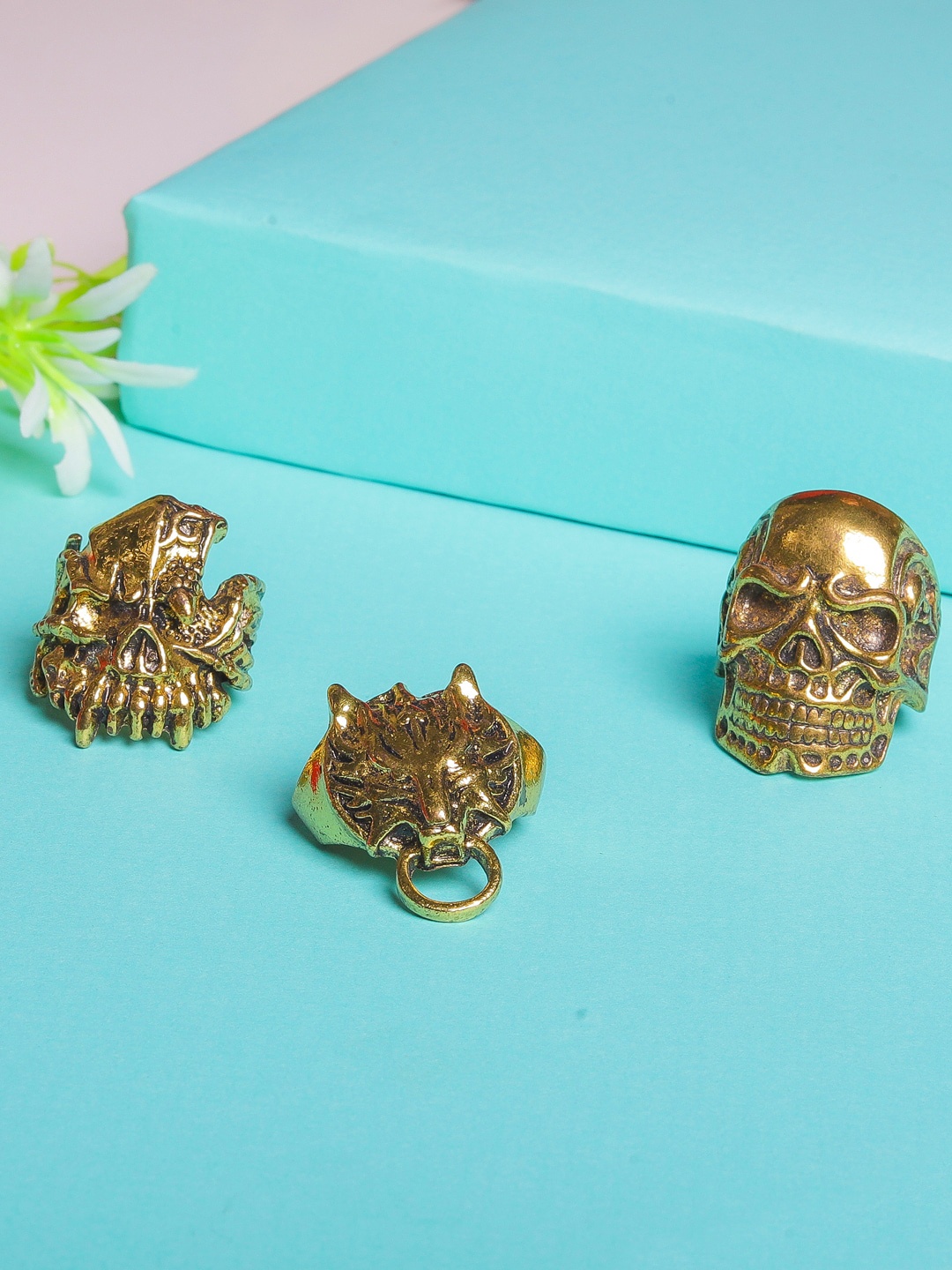 

JEWEL JUNCTION Men Set Of 3 Gold-Plated Finger Rings