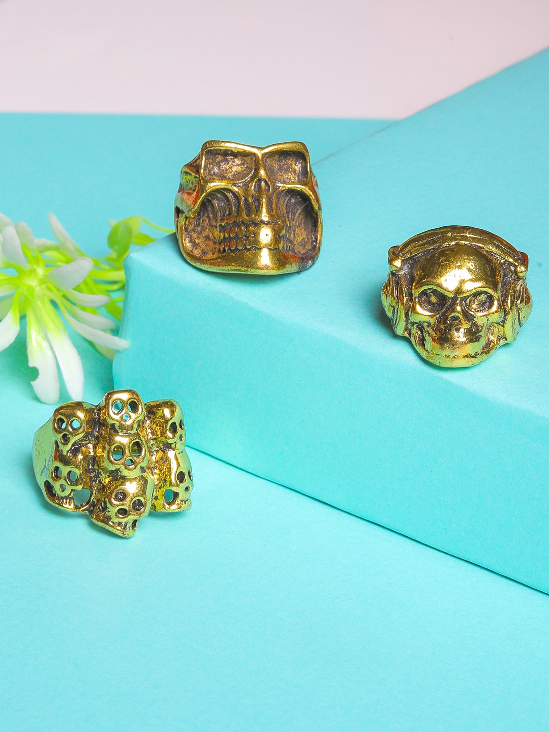 

JEWEL JUNCTION Men Set Of 3 Gold-Plated Rings