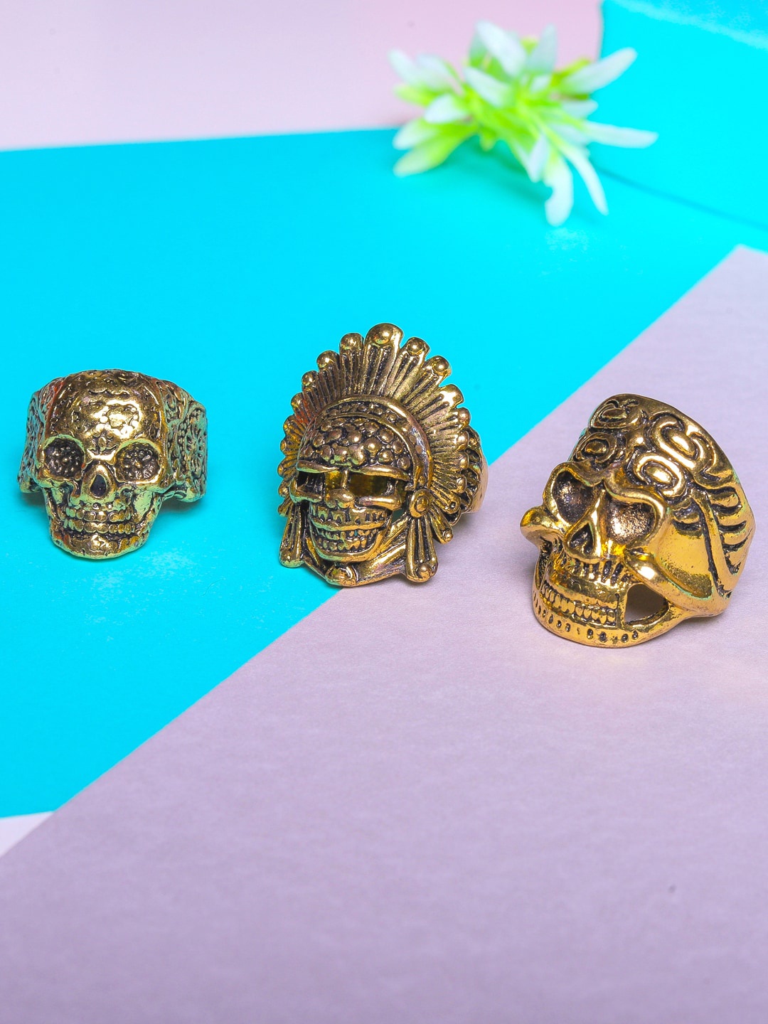 

JEWEL JUNCTION Men Set Of 3 Gold-Plated Finger Rings