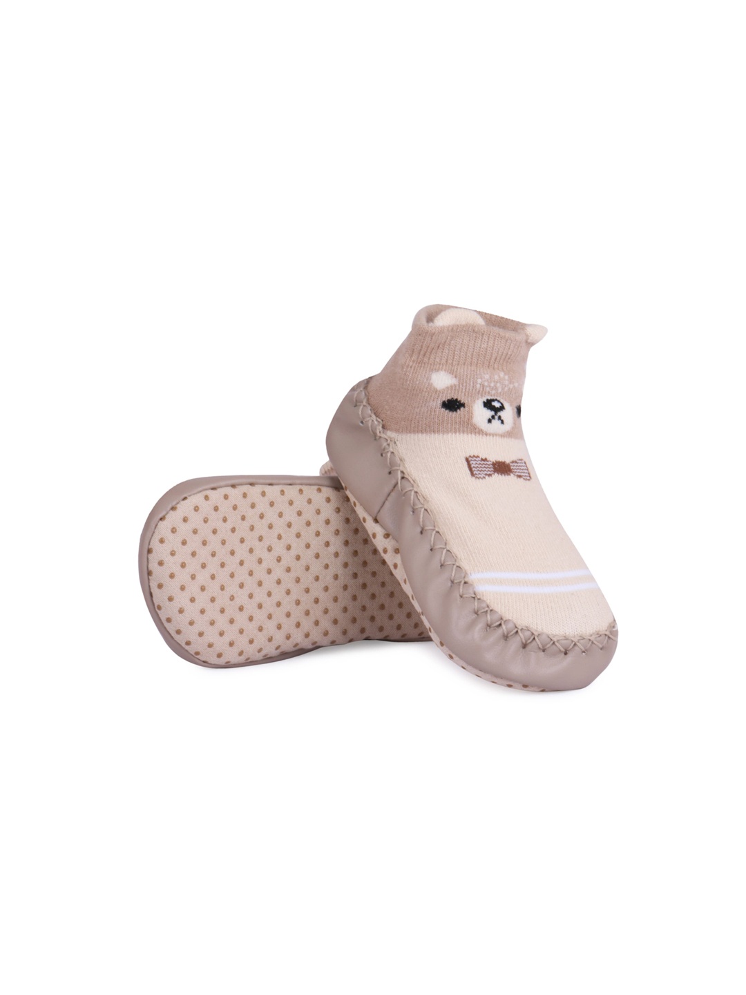 

Butterthief Infant Kids Brown & Beige Printed Cotton Booties