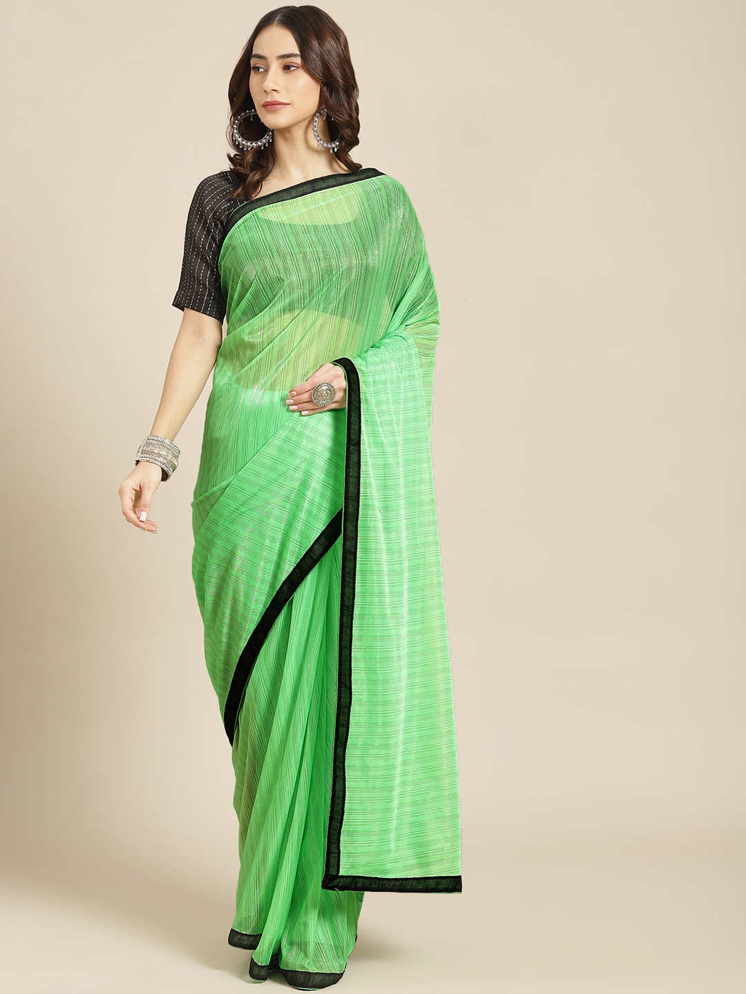 

SUTRAM Green Striped Saree