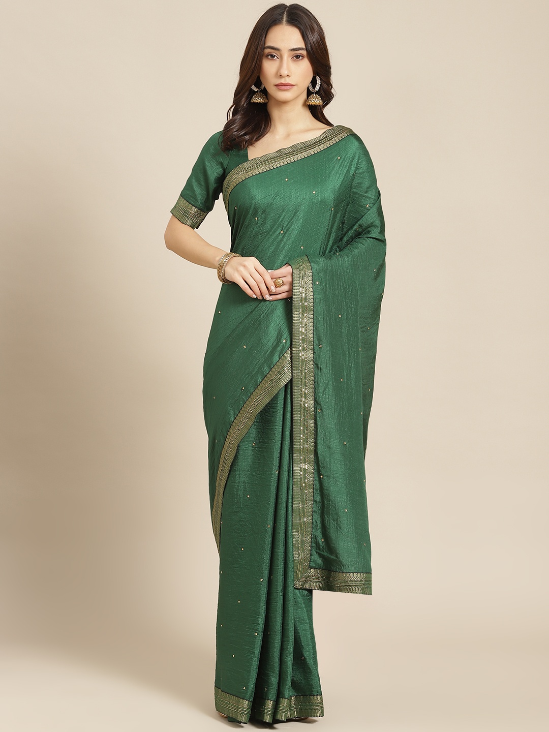 

SUTRAM Green Embroidered Silk Blend Saree