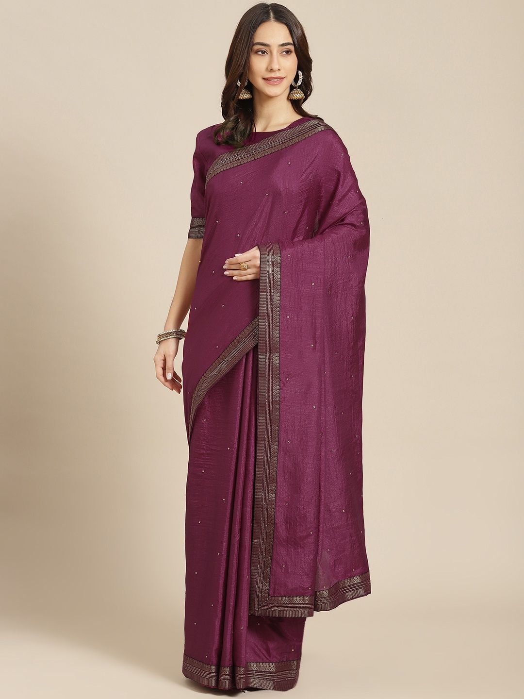 

SUTRAM Burgundy Embroidered Silk Blend Saree