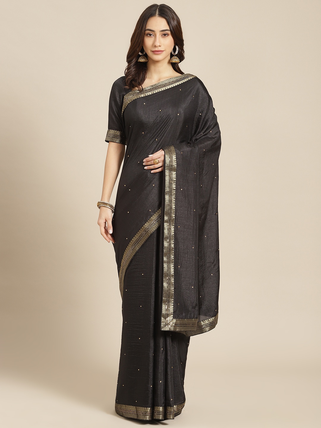 

SUTRAM Black Embroidered Silk Blend Saree