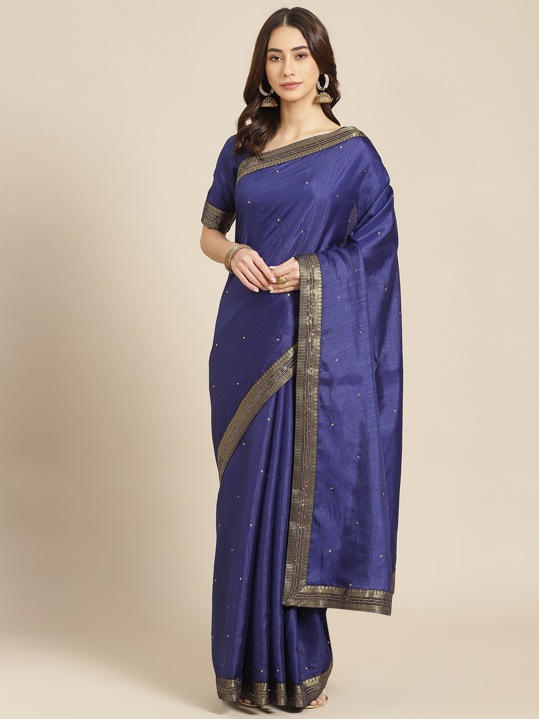 

SUTRAM Purple Embroidered Silk Blend Saree