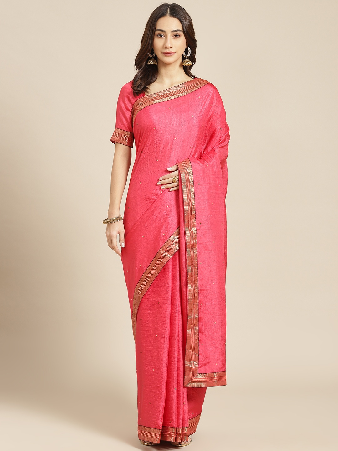 

SUTRAM Pink Silk Blend Saree