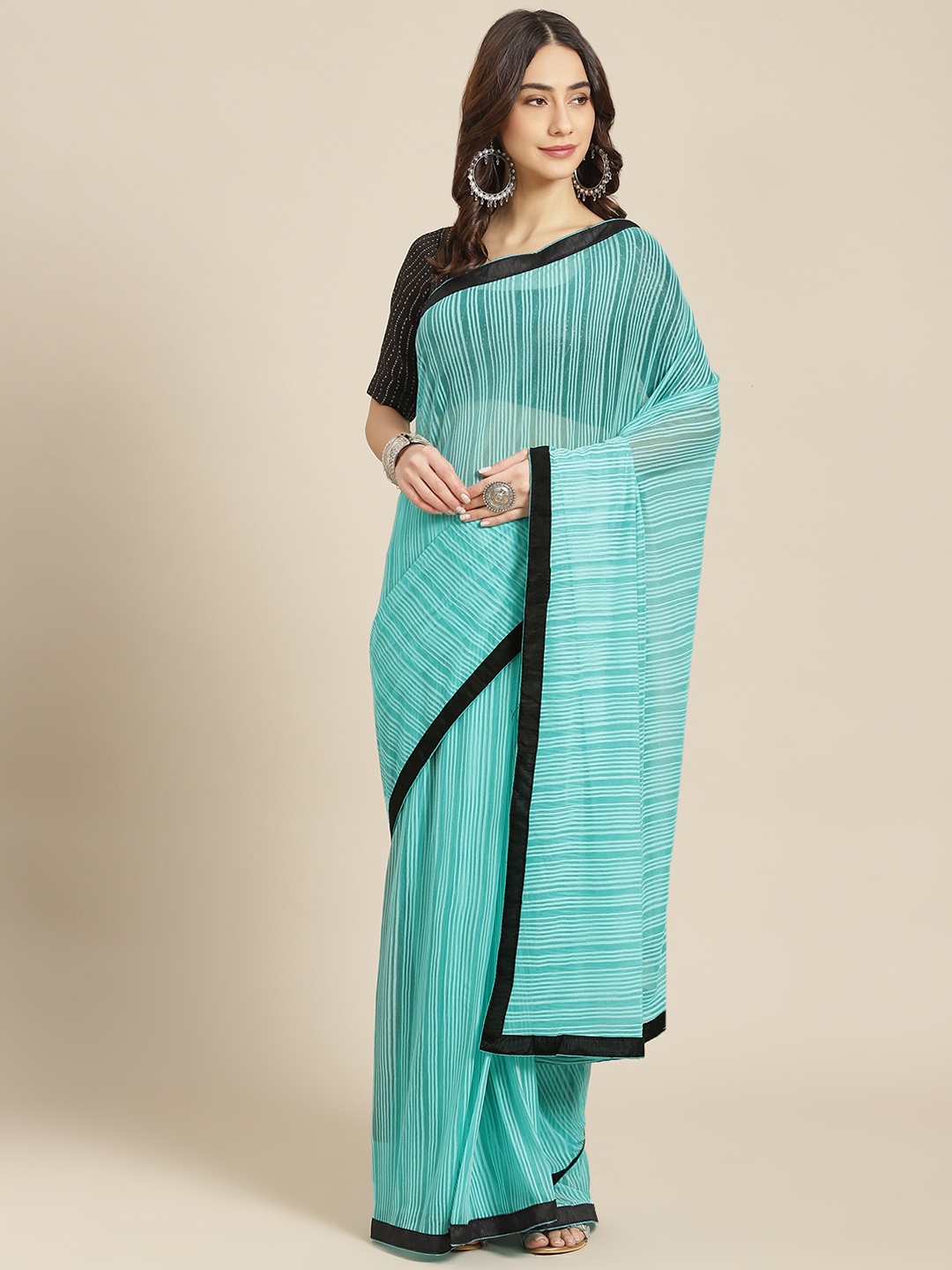 

SUTRAM Blue Striped Saree
