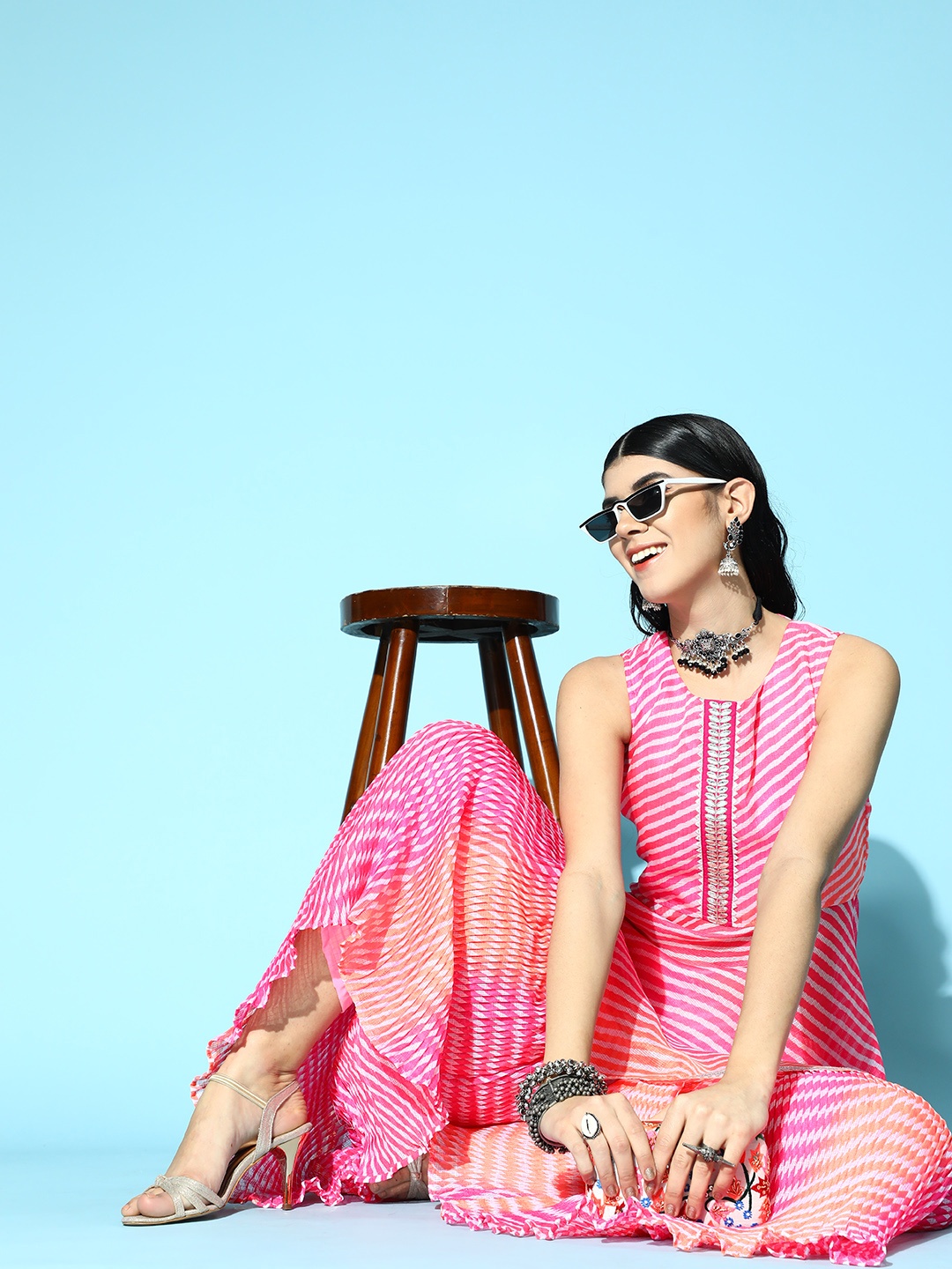 

Varanga Pink Cotton Blend Short Kurti with Sharara