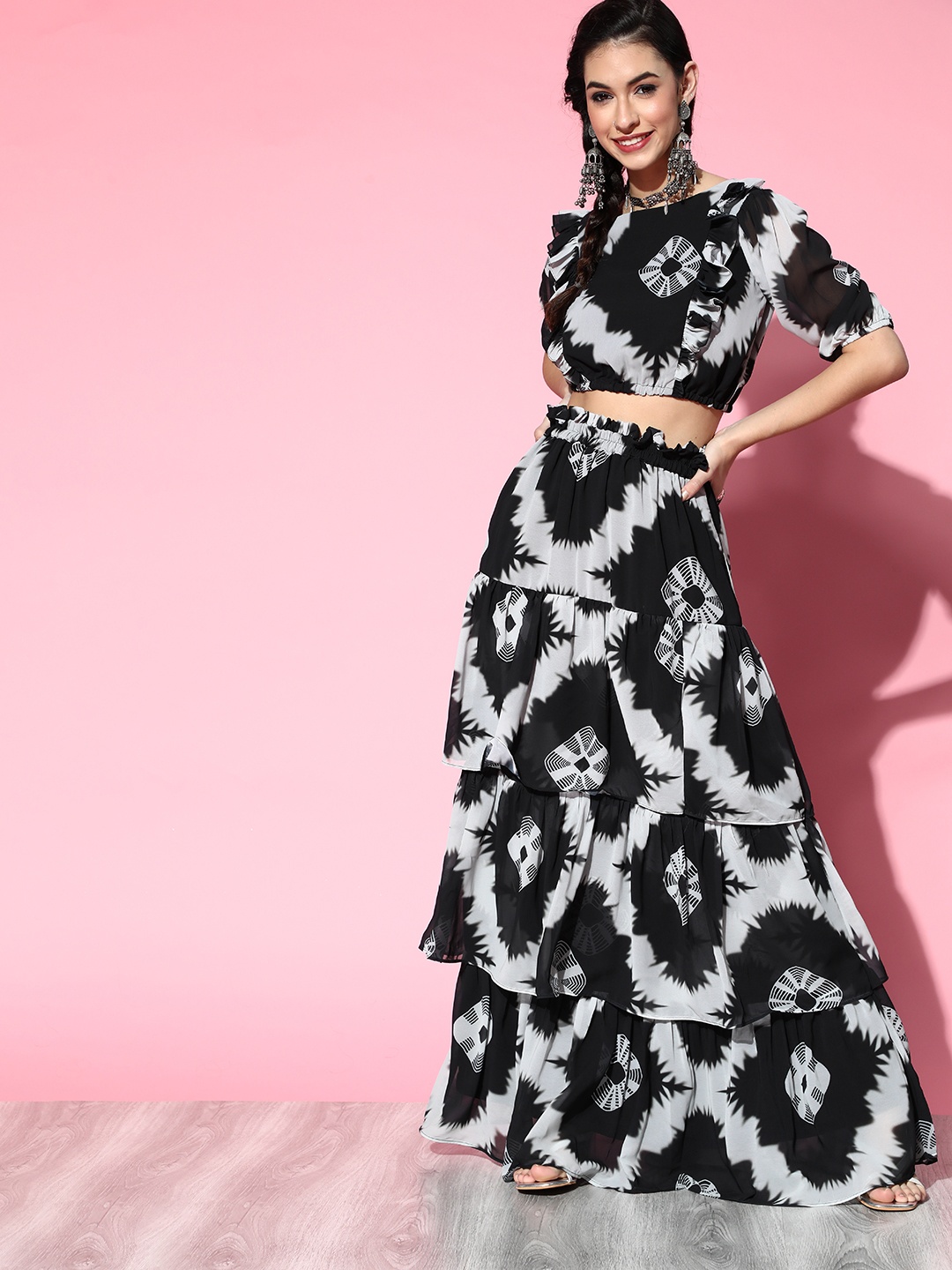 

Inddus Women Stylish Black Printed Co-ord Set