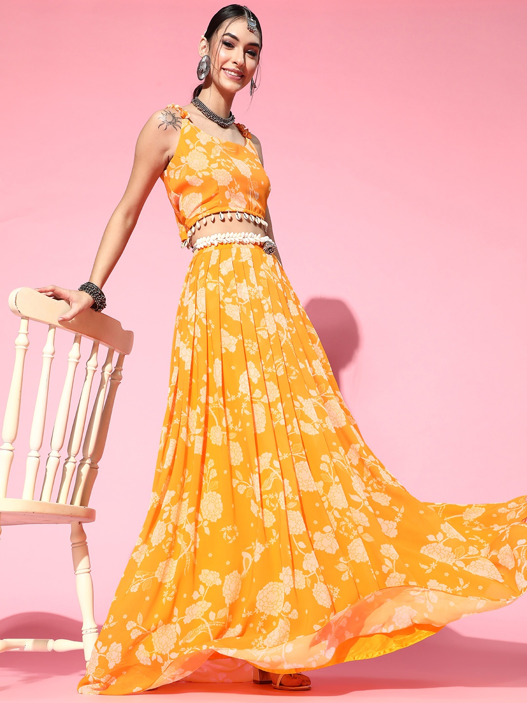 

Inddus Women Stylish Mustard Printed Co-Ords