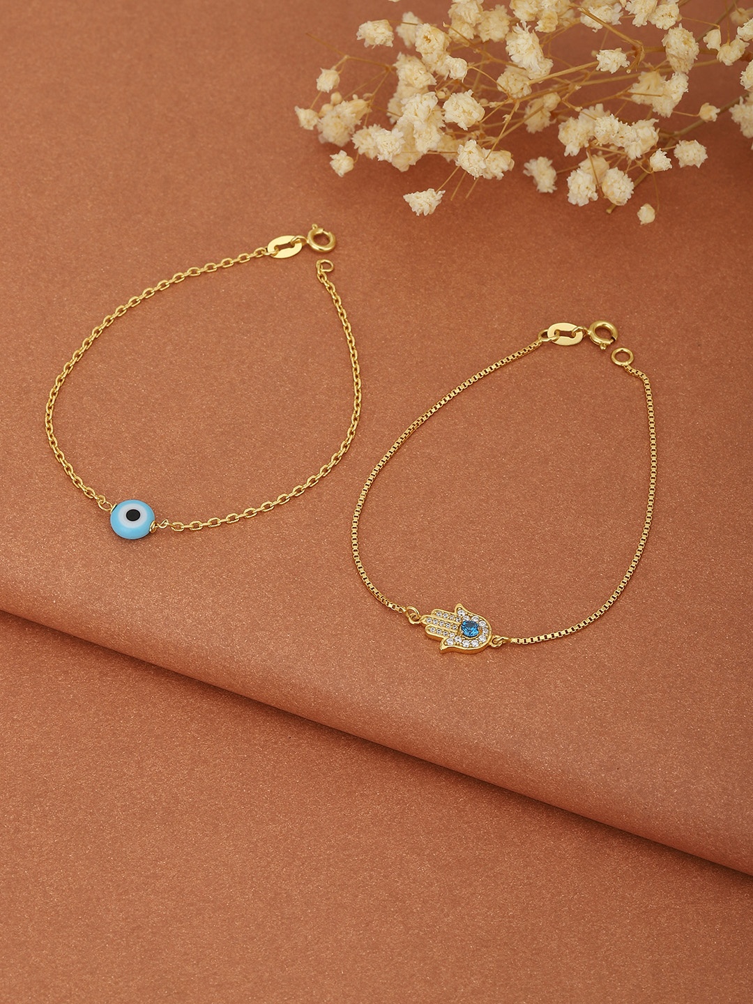 

Carlton London Women 2 Gold-Toned & Turquoise Blue Brass Cubic Zirconia Enamelled Gold-Plated Link Bracelet