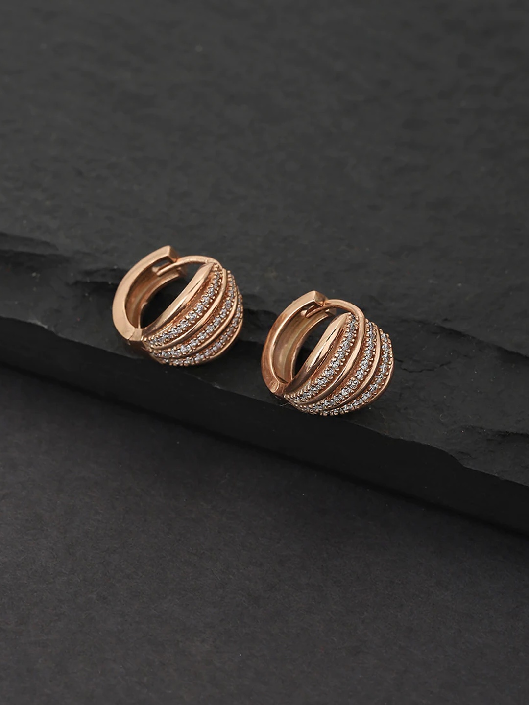 

Carlton London Rose Gold Plated Cubic Zirconia Studded Contemporary Shaped Hoop Earring