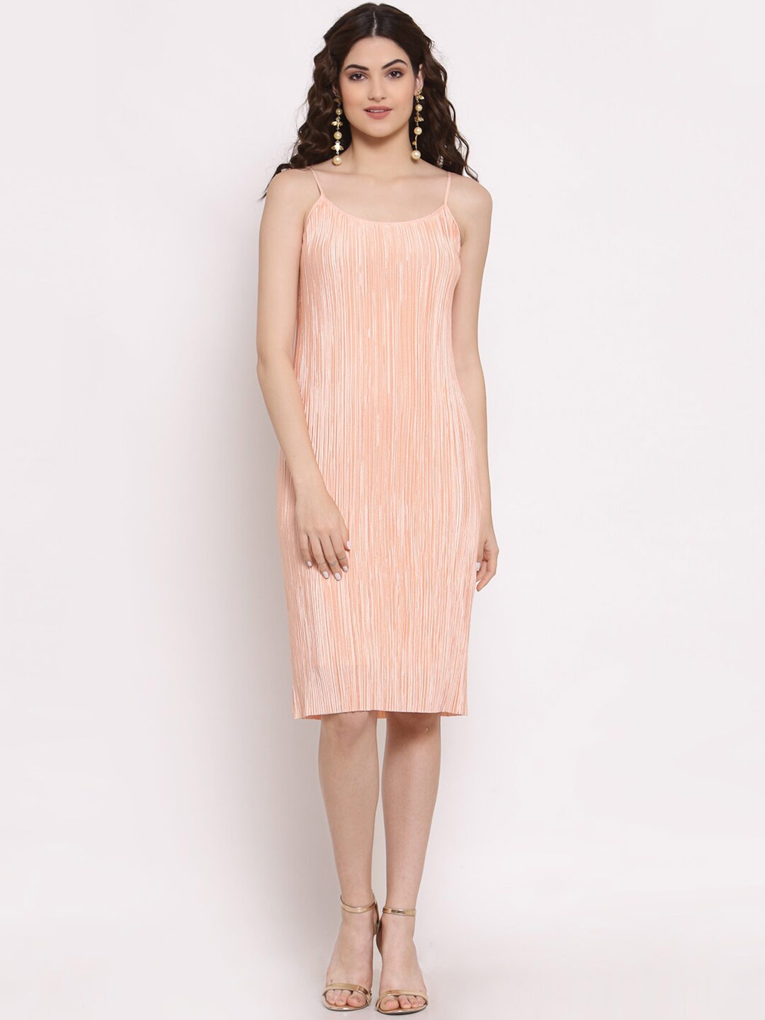 

LELA Peach-Coloured Solid Sheath Dress