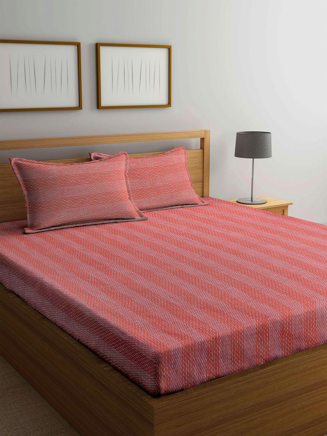 

Arrabi Brown & White Striped 300 TC King Cotton Bedsheet with 2 Pillow Covers