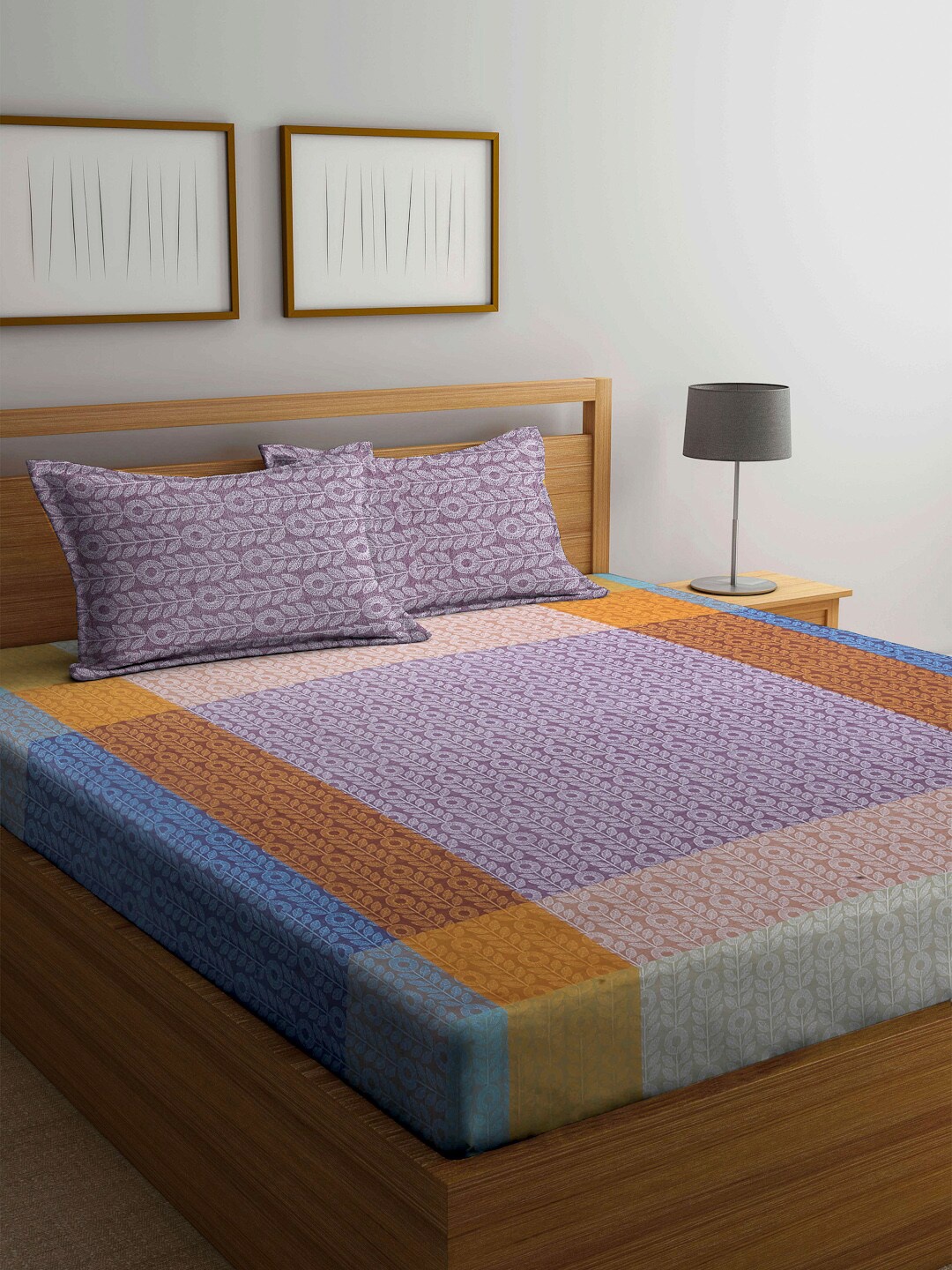

Arrabi Multicoloured Floral 300 TC Super King Cotton Bedsheet with 2 Pillow Covers, Multi